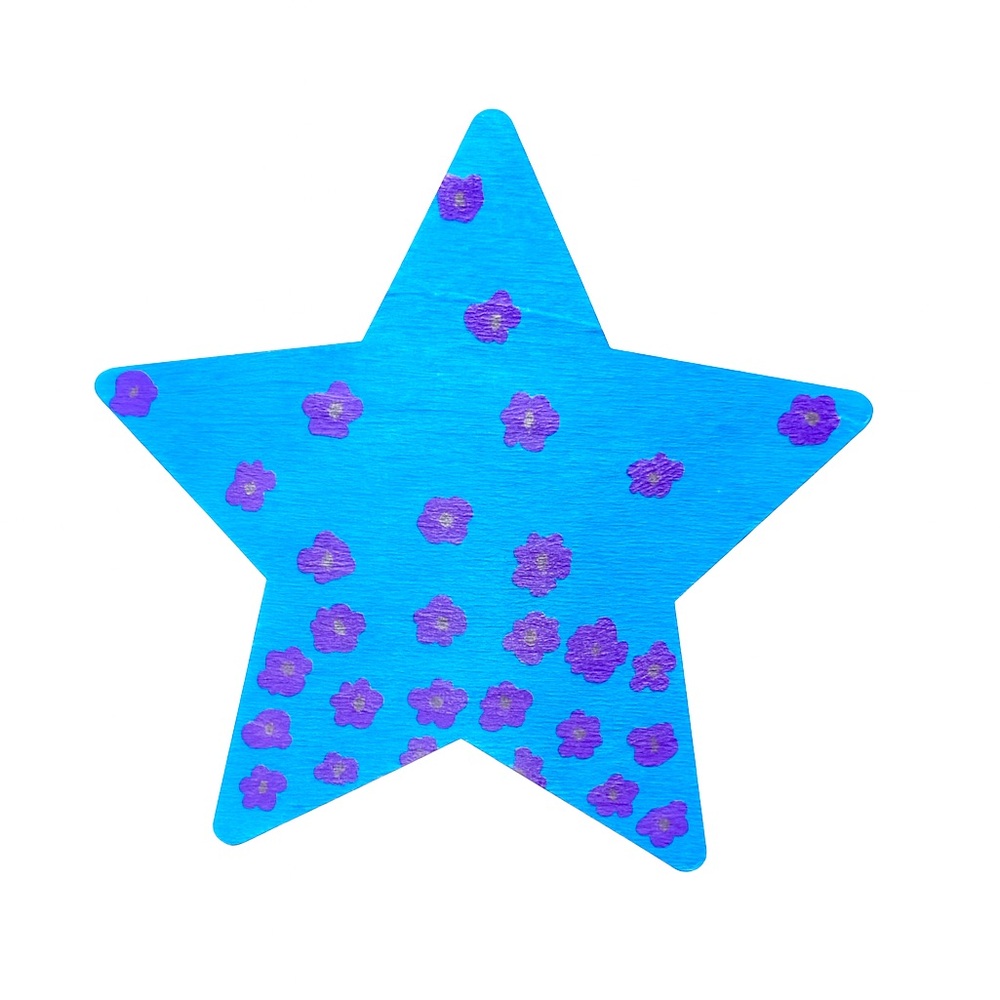 Vibrant Blue Star with Purple Floral Accents- Hand-Painted Magnet